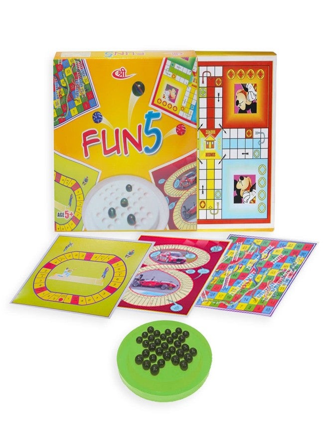 Kids Mandi Ultimate 5-in-1 Board Game Set for Kids & Family | Brainvita, Ludo, Snake & Ladder, Racing & Cricket Games | Fun 2-4 Player Game for Ages 5+